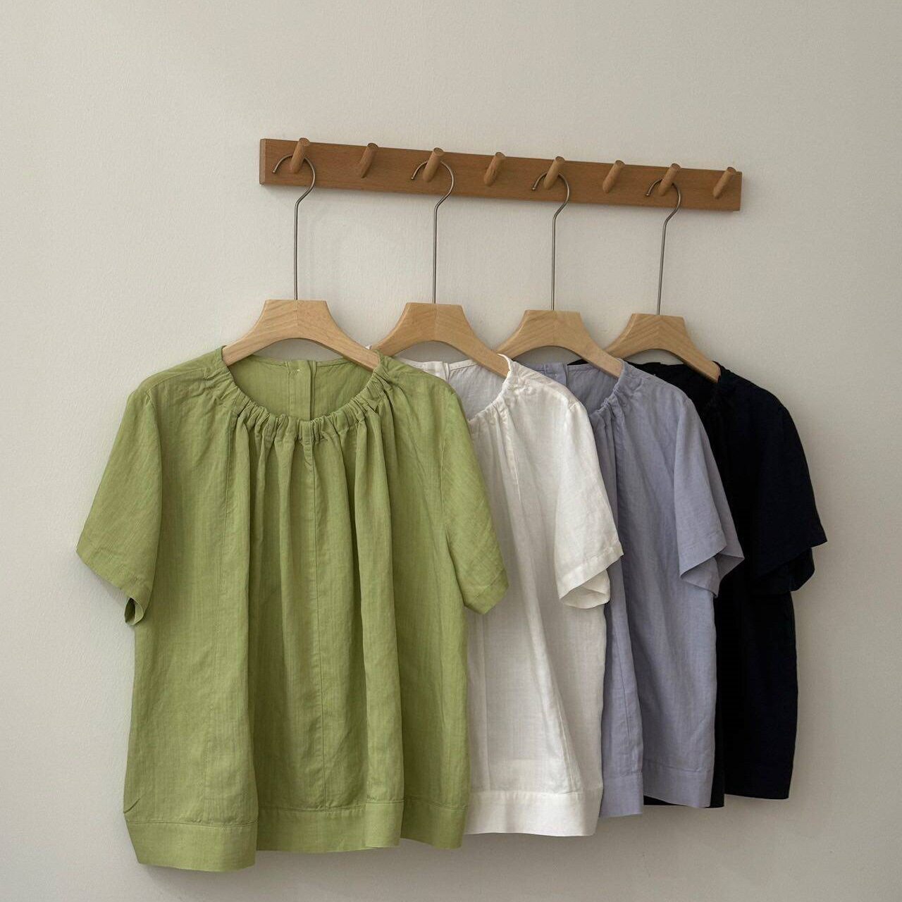 天丝小衫韩系简约百搭显瘦圆领纯色短袖T恤女宽松休闲百搭女绿色