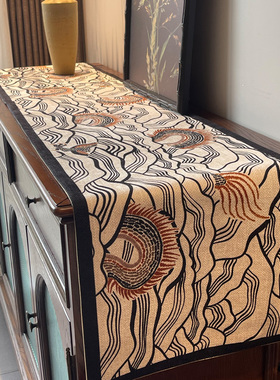 中古风桌旗五斗柜餐边柜电视柜旗布长条桌布高端复古茶桌盖布定制
