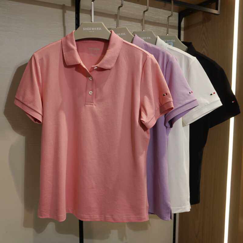 兄华女士夏季短袖POLO衫纯棉带领透气衫情侣商务休闲翻领T裇62157