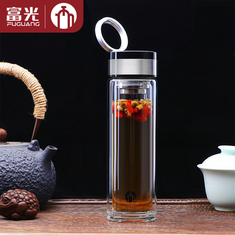 茶马仕玻璃杯双层透明水杯便携过滤随手杯男女士单层泡茶杯印字t6