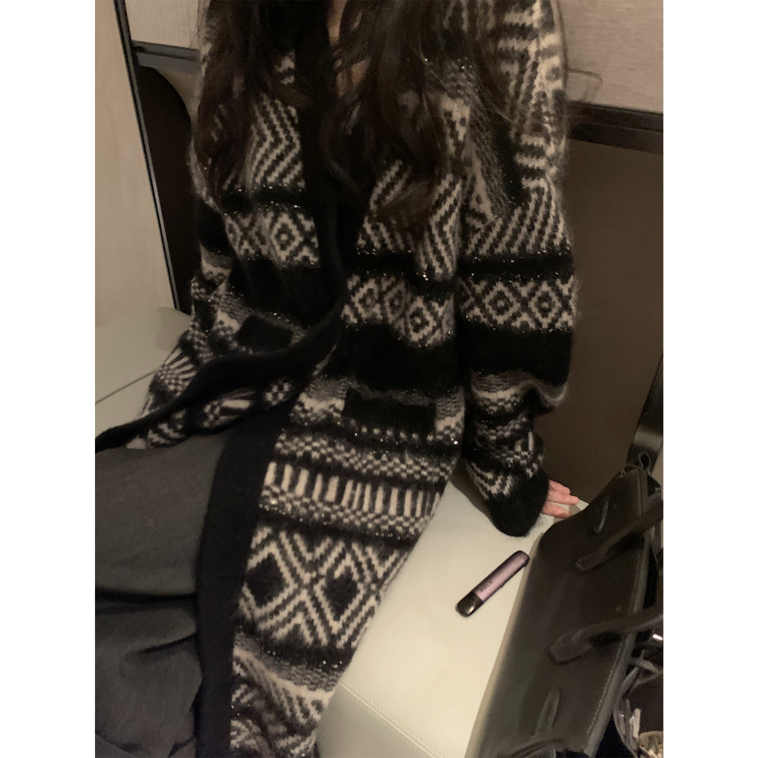条纹慵懒风中长款毛衣外套女2026新款早秋季高级超好看针织开衫