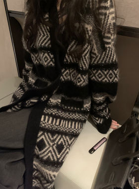 条纹慵懒风中长款毛衣外套女2026新款早秋季高级超好看针织开衫