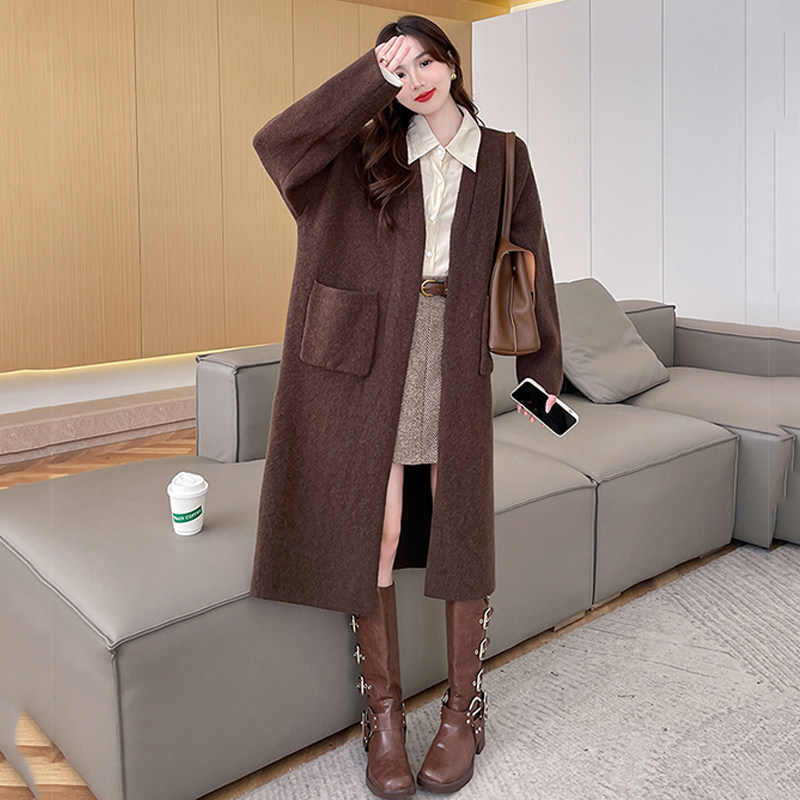 美拉德中长款毛衣开衫女加厚秋冬新款韩系慵懒风休闲宽松针织外套