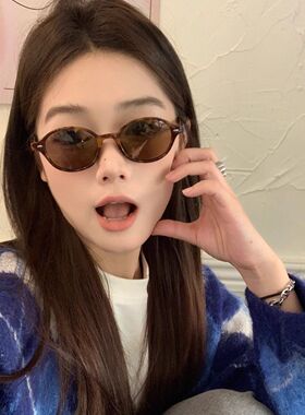 赞达复古猫眼豹纹椭圆韩版防紫外线太阳镜ins街拍小红书墨镜女