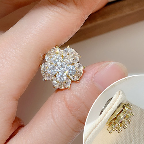 丝质V领免扎无针眼防走光强磁吸扣雪纺闪钻梅花胸花配饰设计款