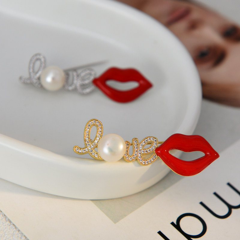 天然珍珠创意设计个性嘴巴固定衣服妮子大衣西装配饰胸针别针