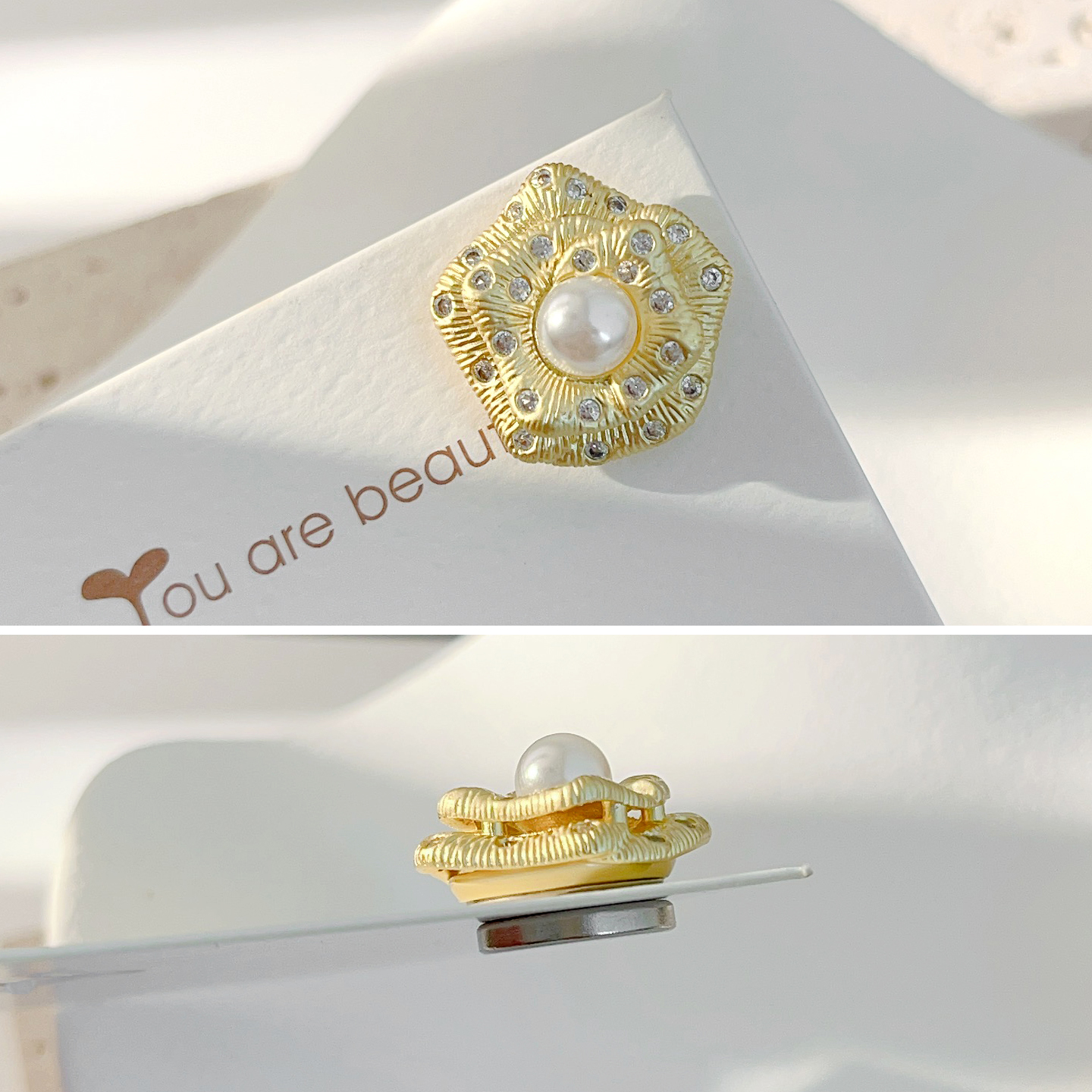 哑金色免扎无针眼丝质衣服大领口防走光磁吸扣层次感玫瑰花百搭