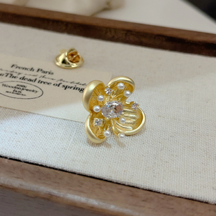 哑金色花朵厚衣服双面尼毛衣固定大领口别针暗扣扣配饰立体胸针