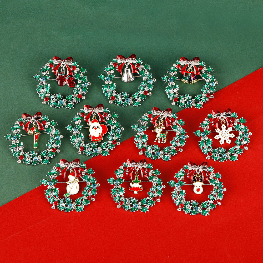 复古圣诞树花环圣诞靴雪花胸针圣诞节系列合金镶钻徽章纪念品