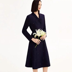 【配腰带】娜家同款女装2025年秋冬新品羊毛刺绣订珠优雅连衣裙子