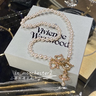 VIVIENNE 土星RIGOBERTA蝴蝶结珍珠项链锁骨链 WESTWOOD西太后经典