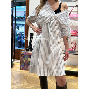 连衣裙百搭 土星NATALIA条纹褶皱衬衫 VIVIENNE WESTWOOD西太后经典
