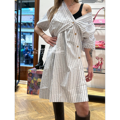 VIVIENNE WESTWOOD西太后经典土星NATALIA条纹褶皱衬衫连衣裙百搭