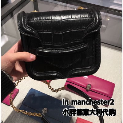 ALEXANDER MCQUEEN麦昆经典HEROINE鳄鱼纹烫金字母单肩斜挎小方包