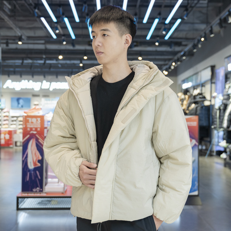 李宁拉链男子短款锦纶宽松棉服