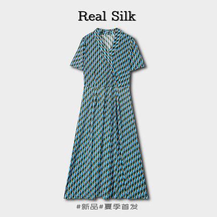 桑蚕丝真丝短袖翻领连衣裙2025夏季中年妈妈款长裙休闲百搭女裙子