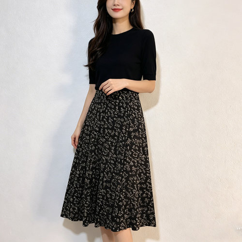 真丝碎花半身裙桑蚕丝A字裙印花半裙中老年妈妈夏季休闲透气裙子