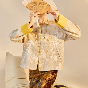 AYOMIS【花千语】2025秋季新中式外套肌理提花高级感盘扣国风上衣