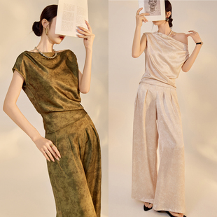 夏季 套装 2025夏季 AYOMIS 长裤 新中式 高级感气质荡领衬衫 云苓