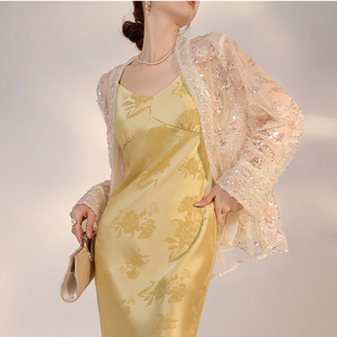 AYOMIS国风亮片提花镂空薄款高级感外套2024夏季新中式外搭上衣女
