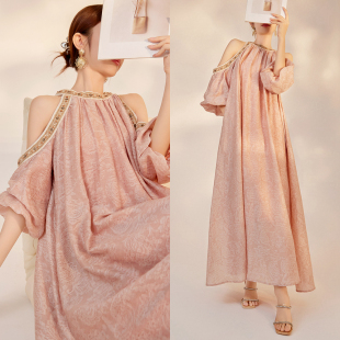 AYOMIS新中式 气质宽松显瘦长裙女 高端露肩轻奢挂脖连衣裙2026夏季