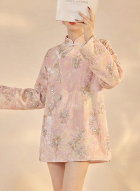 新中式丝绒加绒长款汉服上衣