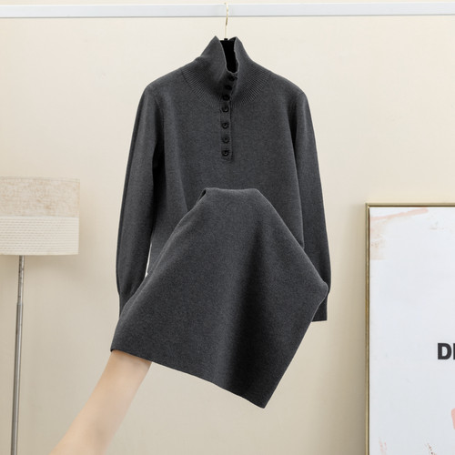 高端羊毛纯色针织长袖连衣裙女厚