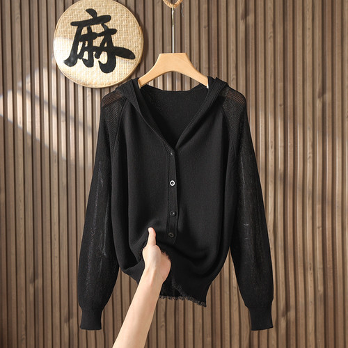 慵懒风连帽冰丝针织开衫防晒衫