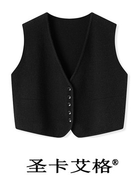 开衫简约短款V领西装针织小马夹