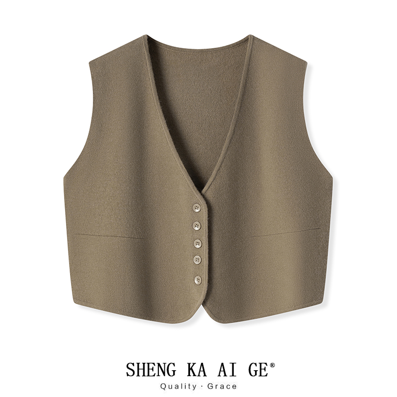 羊毛v领西装针织马夹小外套女潮