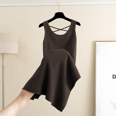 a字圆领针织吊带背心连衣裙女