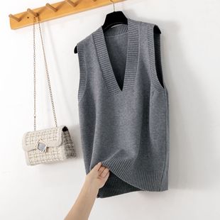 针织V领马甲无袖毛衣背心女2025秋冬新款宽松大码外搭中长款马夹