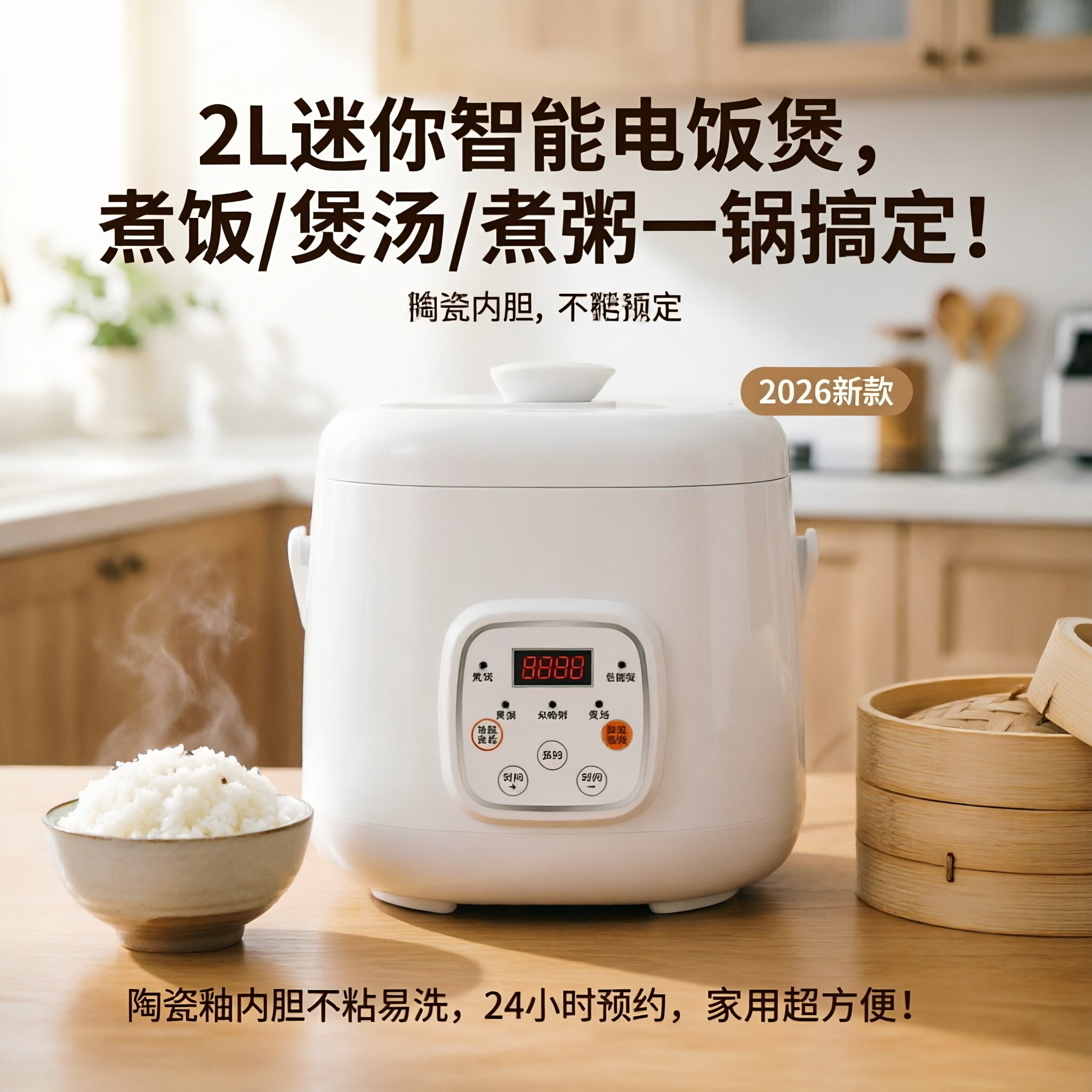 2L智能电饭煲1-3人用多功能家用不粘锅陶瓷釉内胆小型电饭锅米饭
