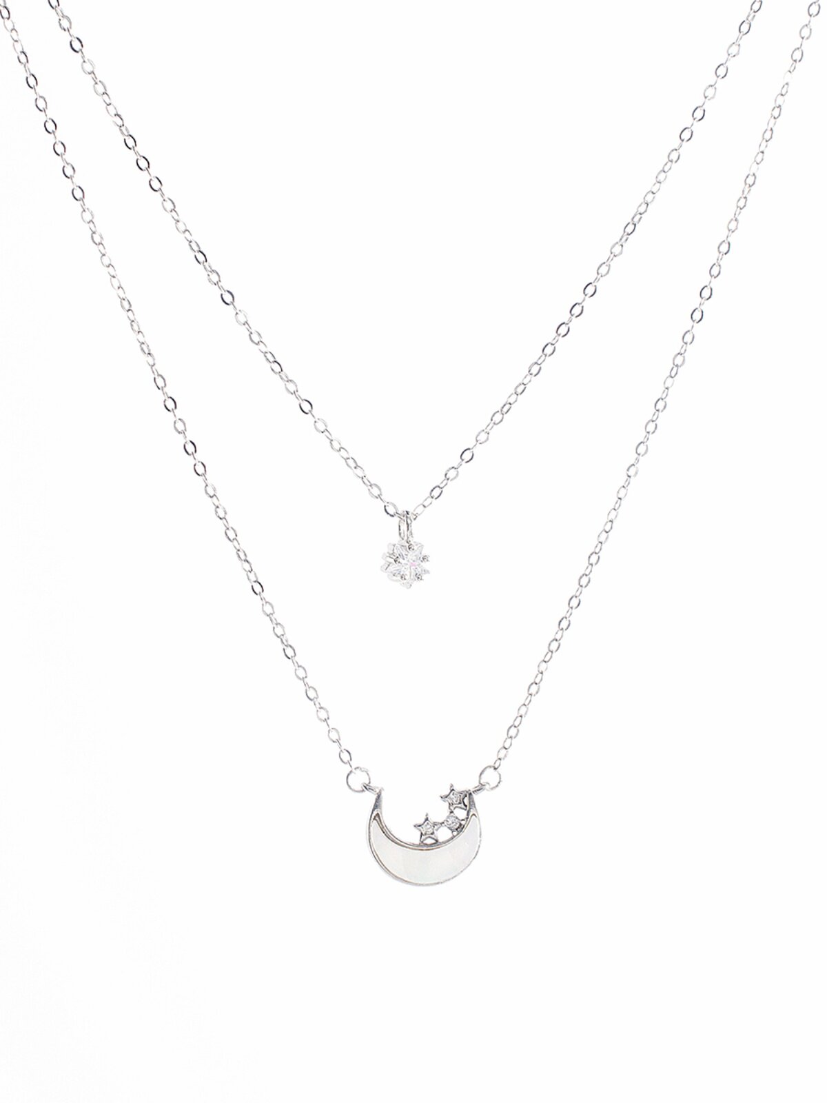 프렌치 컬러 작품 문 더블 레이어  라이트 럭셔리 틈새 하이 엔드 목걸이 여성 지르콘 생일 선물