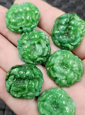 翡翠玉干青牡丹花玉石挂件