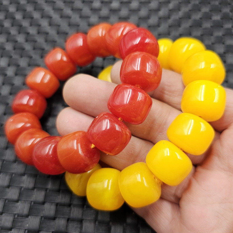 人造蜜蜡老型珠手链鸡油黄橘红老蜜蜡路路通手链男女同款手串手饰