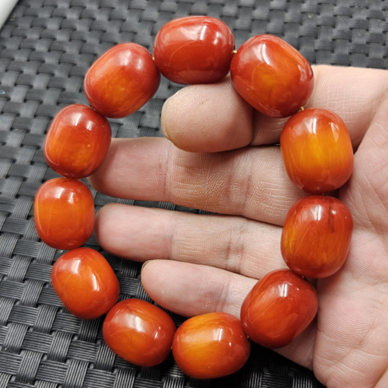 橘红色人造蜜蜡路路通手链渐变色蜜蜡桶珠手链男女同款手串手饰