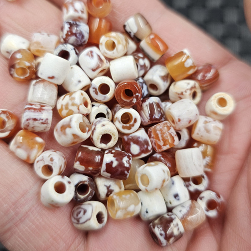 红白玛瑙大孔路路通玉石散珠仿古玛瑙桶珠手链饰品配件珠子