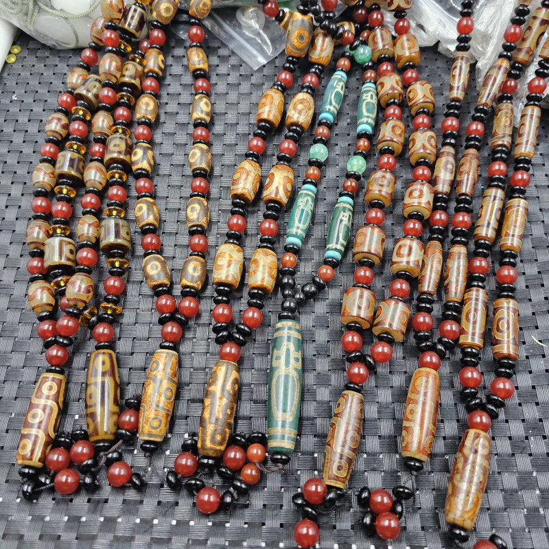 绿人物天珠路路通玉石项链黄咖啡色三眼九眼天珠毛衣链长款项链