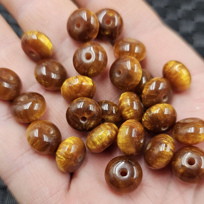 仿金丝玉海柳蜜蜡平安扣散珠