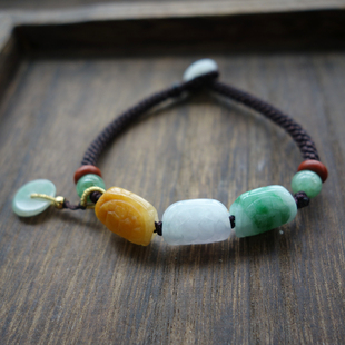 天然翡翠龟甲手链 玉龟壳 龟背手绳 原创手工编绳男女款 正品保真