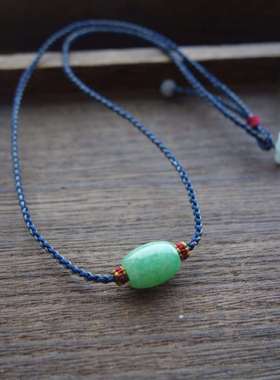 天然翡翠转运珠锁骨链 手工编绳六字真言项链 多圈路路通玉珠手链
