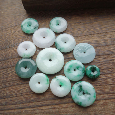 天然翡翠平安扣手链 飘绿平安扣手绳 玉怀古 可做项链挂饰吊坠DIY