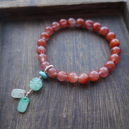 天然南红手串 7mm圆珠子冰飘南红手链 文艺手链新中式礼物男女款