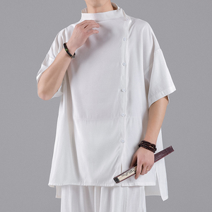 QT715-T3-P75夏季风宽松垂感中袖衬衫情侣日系休闲小众衣服-2图片