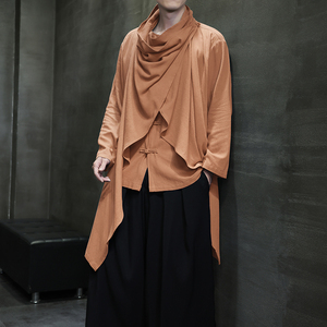 QT715-818-P115风2025亚麻汉服居士风衣男古装禅修假两件衬衫图片