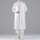 QT715-A1-P135风剪花开衫风衣外套居士汉服长款立领唐装-黑，男装风衣，钱塘715