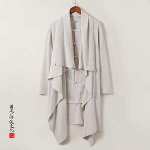 QT715-C818-P115风亚麻古装禅修假两件衬衫汉服居士风衣男-蓝图片