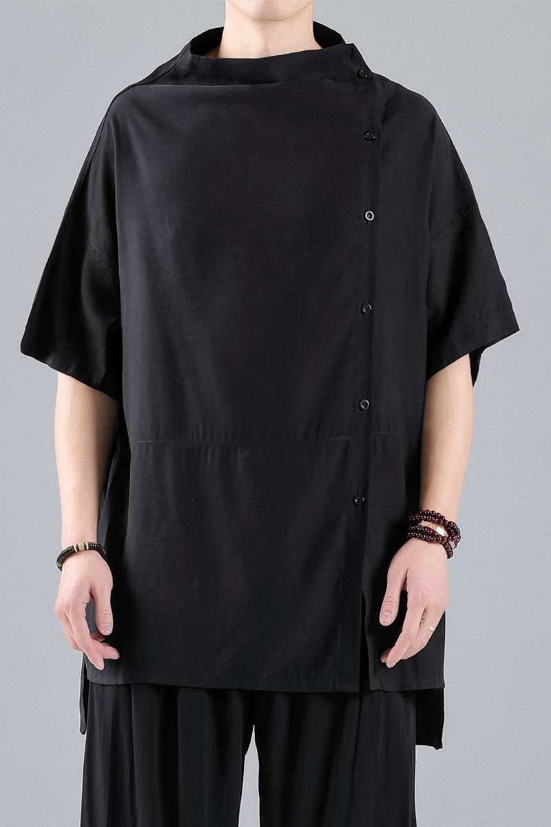QT715-T3-P75夏季风宽松垂感中袖衬衫情侣日系休闲小众衣服-1,男装衬衫,钱塘715