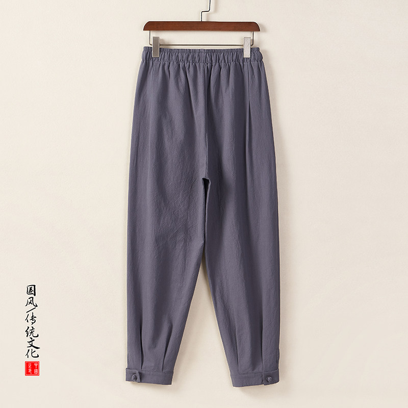 QT715-K897-P55风男束脚盘扣宽松大码裤子棉麻休闲裤-灰,男装休闲裤,钱塘715